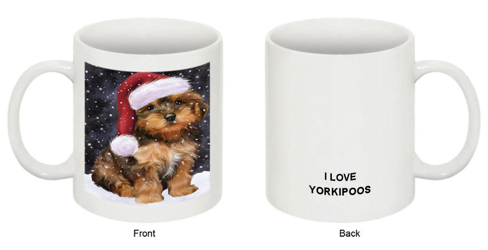 Let it Snow Christmas Holiday Yorkipoo Dog Wearing Santa Hat Coffee Mug MUG49736