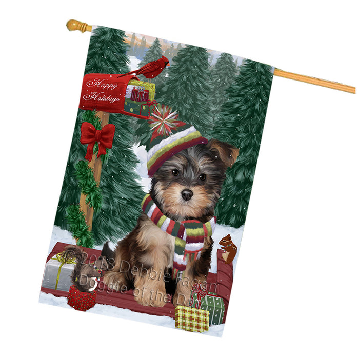 Merry Christmas Woodland Sled Yorkipoo Dog House Flag FLG55506