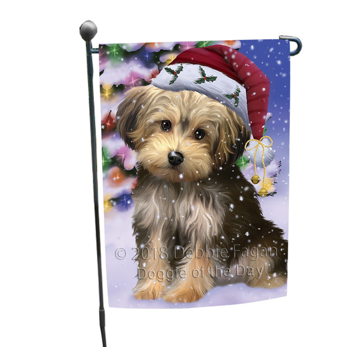 Winterland Wonderland Yorkipoo Dog In Christmas Holiday Scenic Background Garden Flag GFLG53855