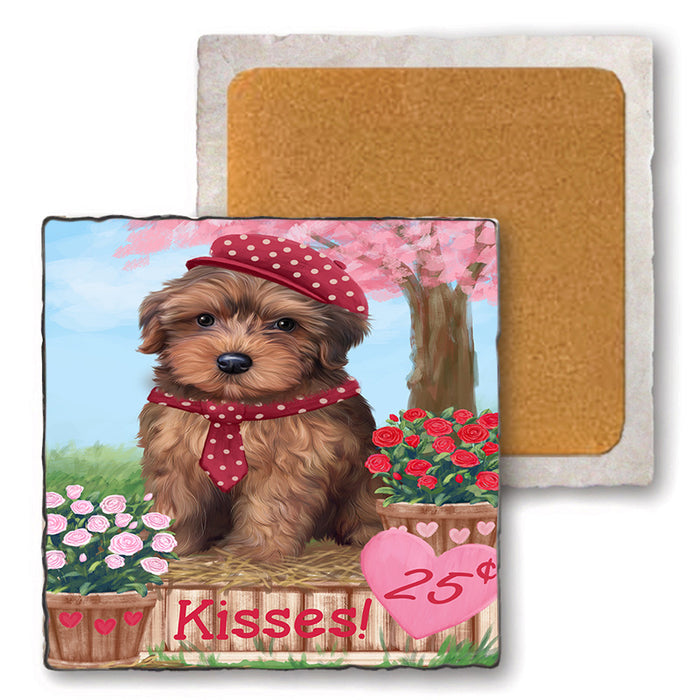 Rosie 25 Cent Kisses Yorkipoo Dog Set of 4 Natural Stone Marble Tile Coasters MCST51272