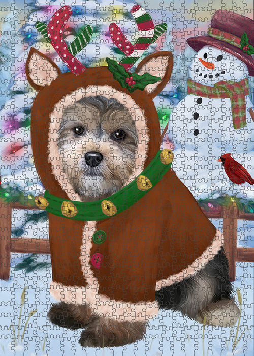 Christmas Gingerbread House Candyfest Yorkipoo Dog Puzzle with Photo Tin PUZL94620