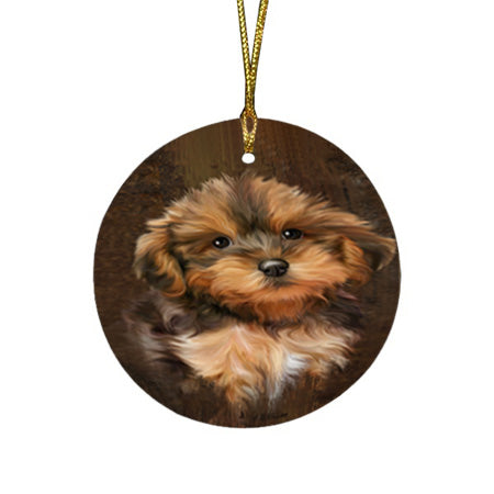 Rustic Yorkipoo Dog Round Flat Christmas Ornament RFPOR54499