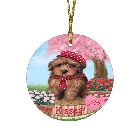 Rosie 25 Cent Kisses Yorkipoo Dog Round Flat Christmas Ornament RFPOR56628
