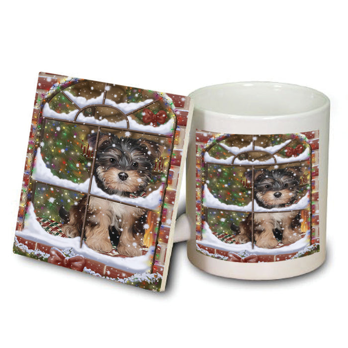 Please Come Home For Christmas Yorkipoo Dog Sitting In Window Mug and Coaster Set MUC53649