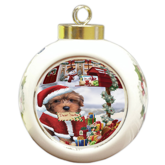 Yorkipoo Dog Dear Santa Letter Christmas Holiday Mailbox Round Ball Christmas Ornament RBPOR53564
