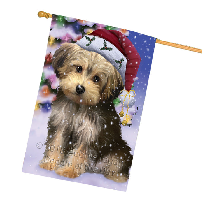 Winterland Wonderland Yorkipoo Dog In Christmas Holiday Scenic Background House Flag FLG53991