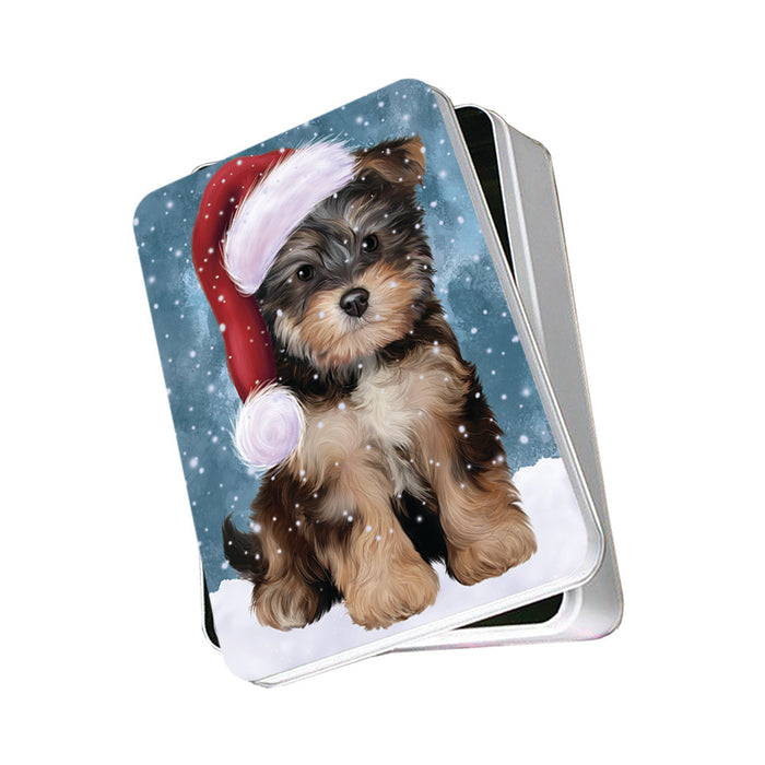 Let it Snow Christmas Holiday Yorkipoo Dog Wearing Santa Hat Photo Storage Tin PITN54282