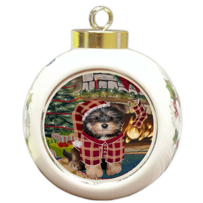 The Stocking was Hung Yorkipoo Dog Round Ball Christmas Ornament RBPOR56023
