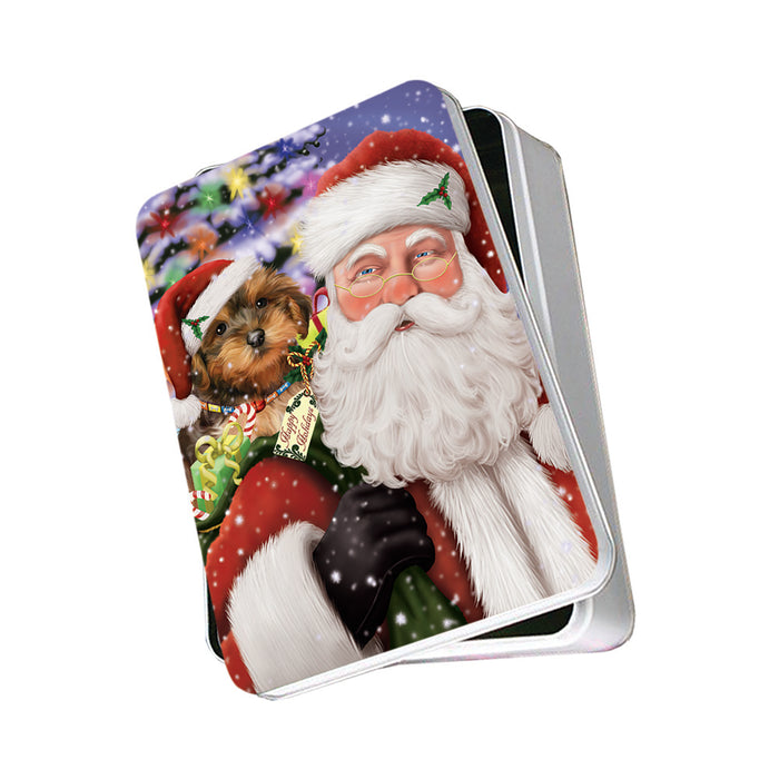 Santa Carrying Yorkipoo Dog and Christmas Presents Photo Storage Tin PITN53657