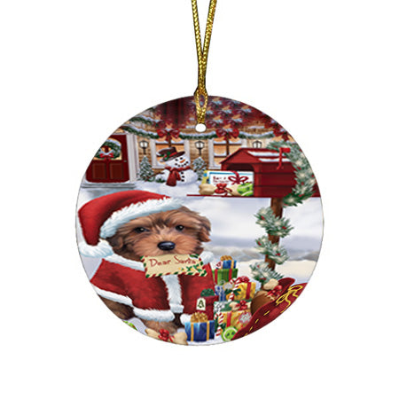 Yorkipoo Dog Dear Santa Letter Christmas Holiday Mailbox Round Flat Christmas Ornament RFPOR53555