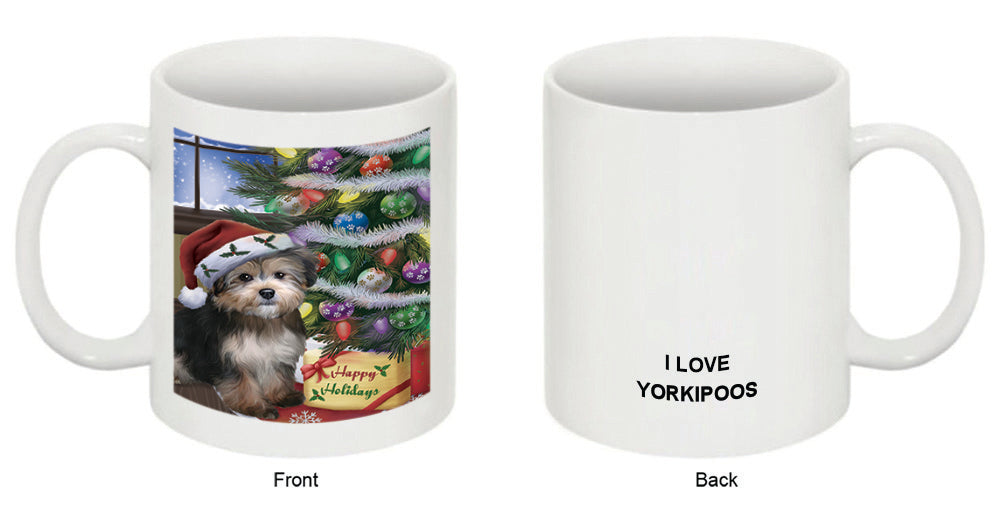 Christmas Happy Holidays Yorkipoo Dog with Tree and Presents Coffee Mug MUG48881