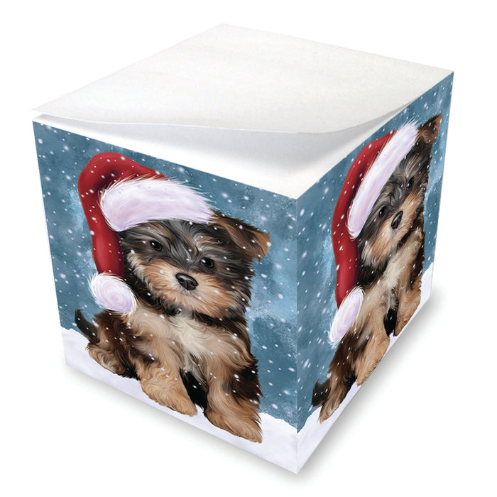 Let it Snow Christmas Holiday Yorkipoo Dog Wearing Santa Hat Note Cube NOC55985
