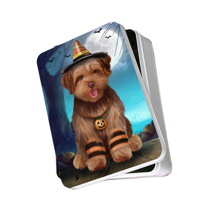 Happy Halloween Trick or Treat Yorkipoo Dog Photo Storage Tin PITN54488