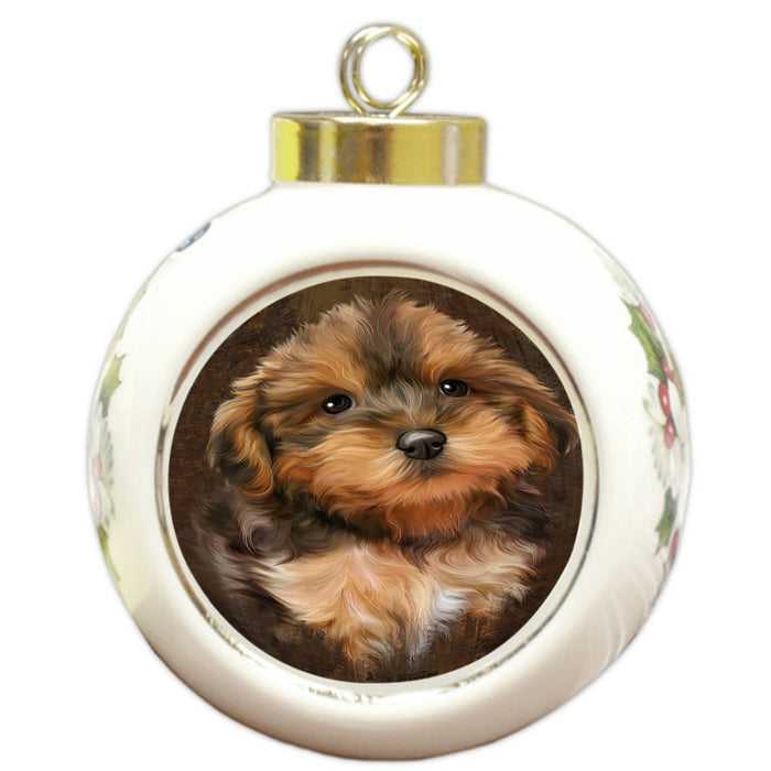 Rustic Yorkipoo Dog Round Ball Christmas Ornament RBPOR54508