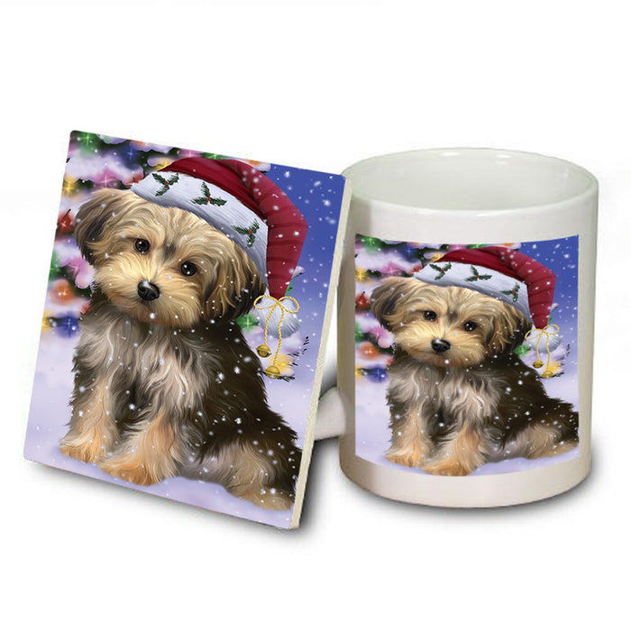 Winterland Wonderland Yorkipoo Dog In Christmas Holiday Scenic Background Mug and Coaster Set MUC53785