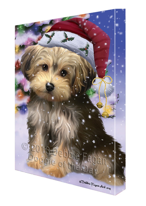 Winterland Wonderland Yorkipoo Dog In Christmas Holiday Scenic Background Canvas Print Wall Art Décor CVS101987