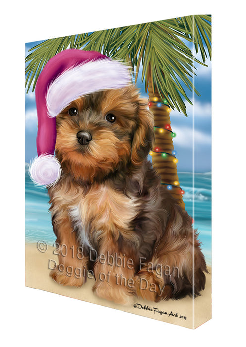 Summertime Happy Holidays Christmas Yorkipoo Dog on Tropical Island Beach Canvas Print Wall Art Décor CVS109259