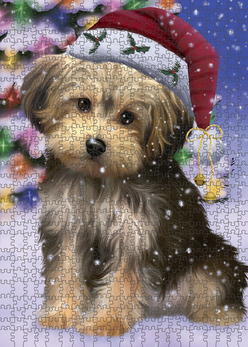 Winterland Wonderland Yorkipoo Dog In Christmas Holiday Scenic Background Puzzle with Photo Tin PUZL82328