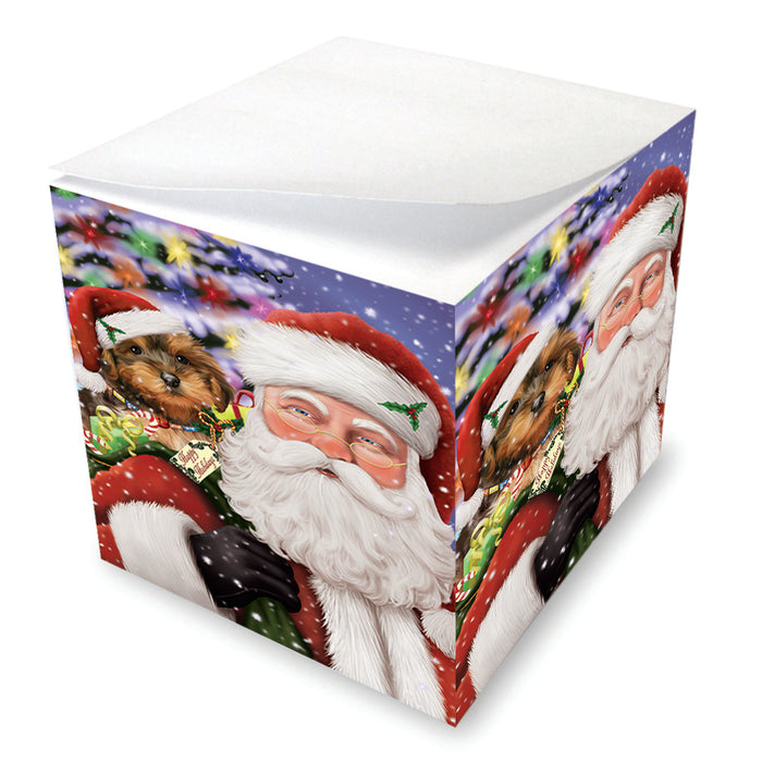 Santa Carrying Yorkipoo Dog and Christmas Presents Note Cube NOC55360