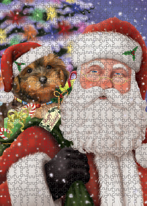 Santa Carrying Yorkipoo Dog and Christmas Presents Puzzle with Photo Tin PUZL82012