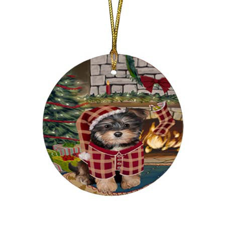 The Stocking was Hung Yorkipoo Dog Round Flat Christmas Ornament RFPOR56023