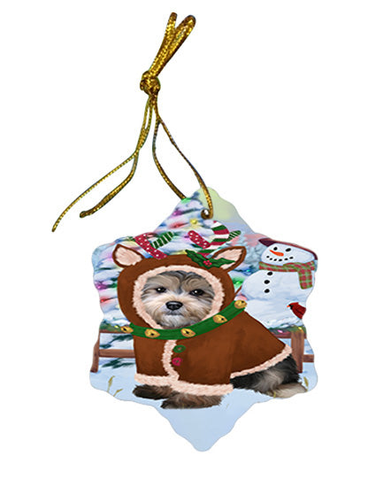 Christmas Gingerbread House Candyfest Yorkipoo Dog Star Porcelain Ornament SPOR56961