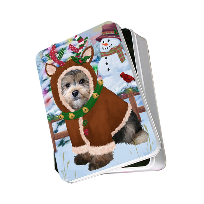 Christmas Gingerbread House Candyfest Yorkipoo Dog Photo Storage Tin PITN56548