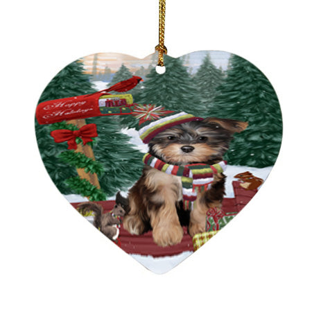 Merry Christmas Woodland Sled Yorkipoo Dog Heart Christmas Ornament HPOR55433
