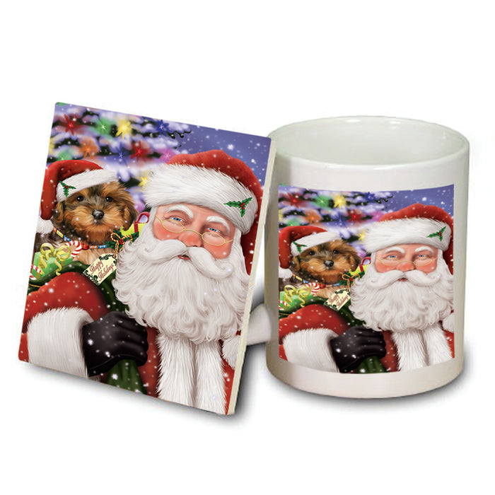 Santa Carrying Yorkipoo Dog and Christmas Presents Mug and Coaster Set MUC53706