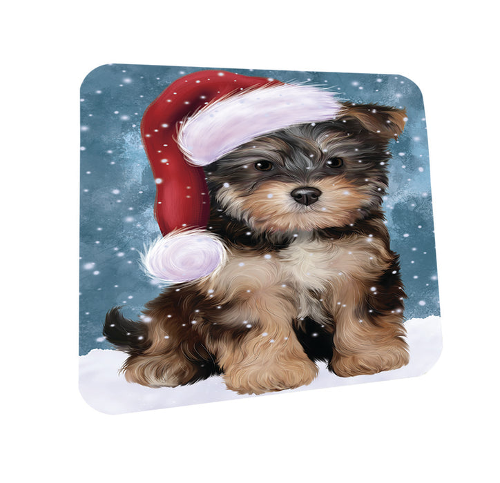 Let it Snow Christmas Holiday Yorkipoo Dog Wearing Santa Hat Coasters Set of 4 CST54297