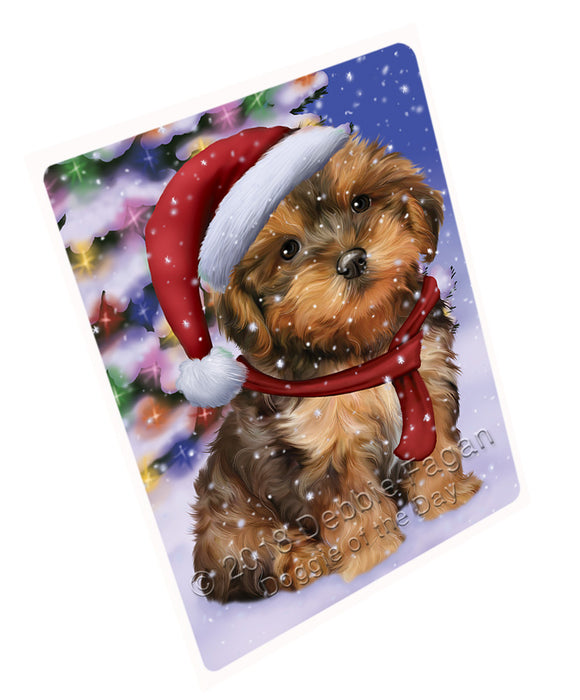 Winterland Wonderland Yorkipoo Dog In Christmas Holiday Scenic Background Large Refrigerator / Dishwasher Magnet RMAG83646