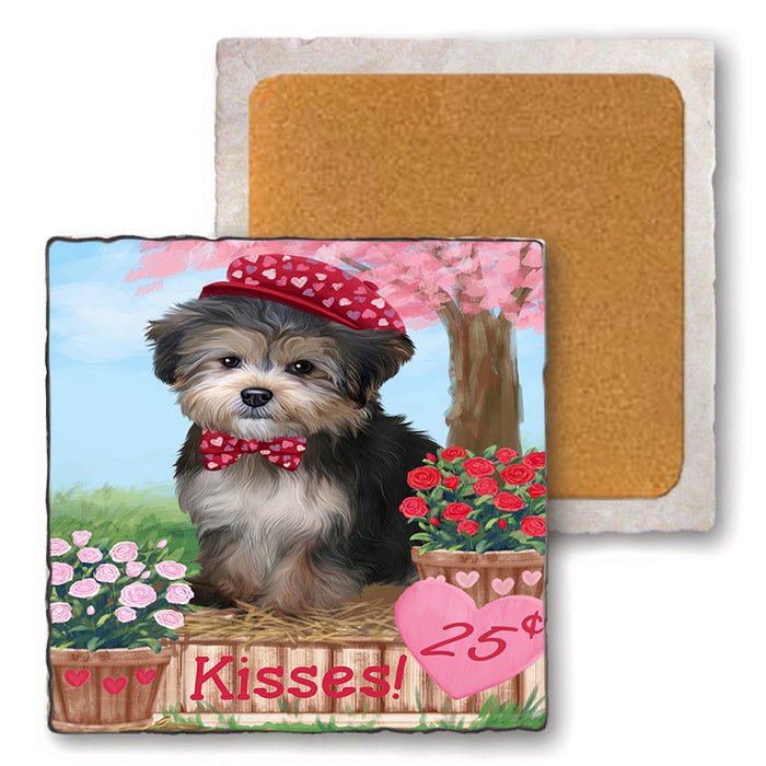 Rosie 25 Cent Kisses Yorkipoo Dog Set of 4 Natural Stone Marble Tile Coasters MCST51273