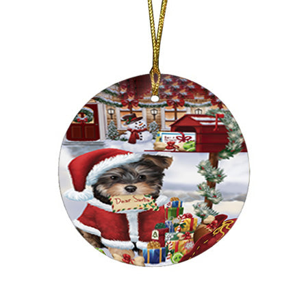 Yorkipoo Dog Dear Santa Letter Christmas Holiday Mailbox Round Flat Christmas Ornament RFPOR53556