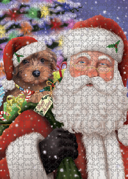 Santa Carrying Yorkipoo Dog and Christmas Presents Puzzle with Photo Tin PUZL82016