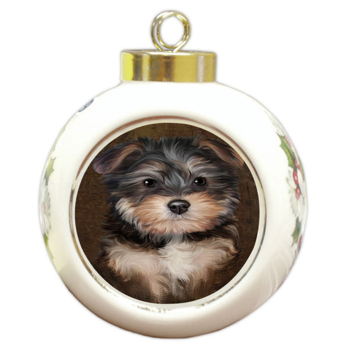 Rustic Yorkipoo Dog Round Ball Christmas Ornament RBPOR54509