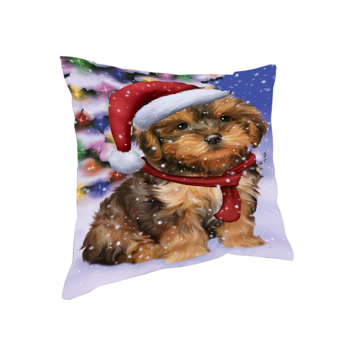 Winterland Wonderland Yorkipoo Dog In Christmas Holiday Scenic Background Pillow PIL71800