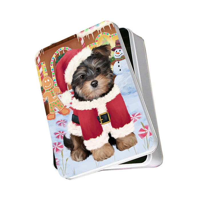 Christmas Gingerbread House Candyfest Yorkipoo Dog Photo Storage Tin PITN56549