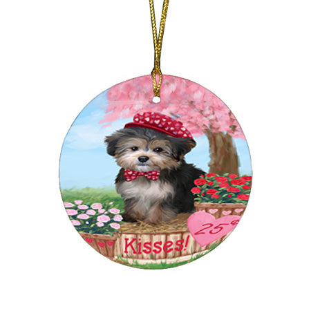 Rosie 25 Cent Kisses Yorkipoo Dog Round Flat Christmas Ornament RFPOR56629