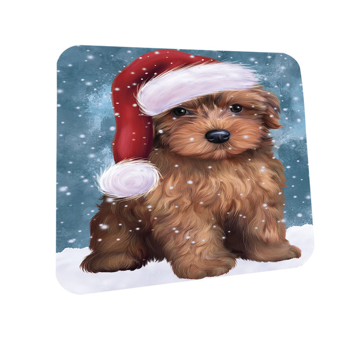 Let it Snow Christmas Holiday Yorkipoo Dog Wearing Santa Hat Coasters Set of 4 CST54298