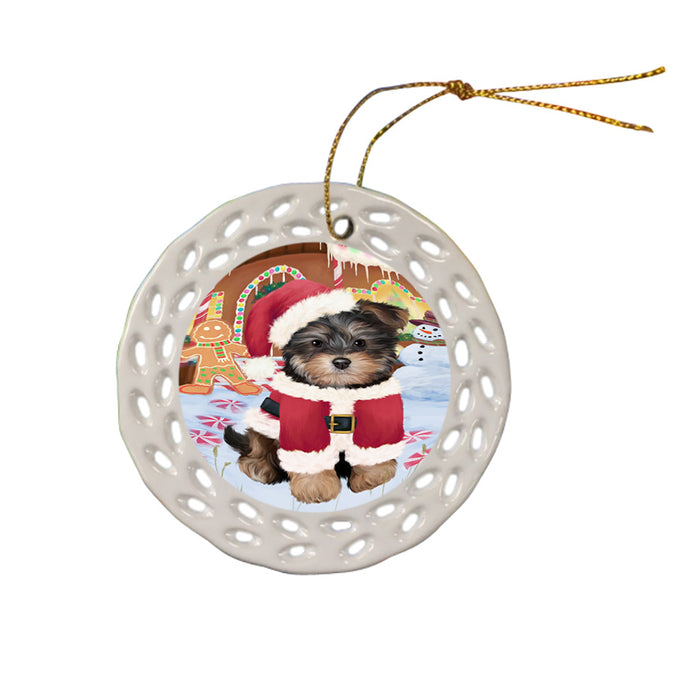 Christmas Gingerbread House Candyfest Yorkipoo Dog Ceramic Doily Ornament DPOR56962
