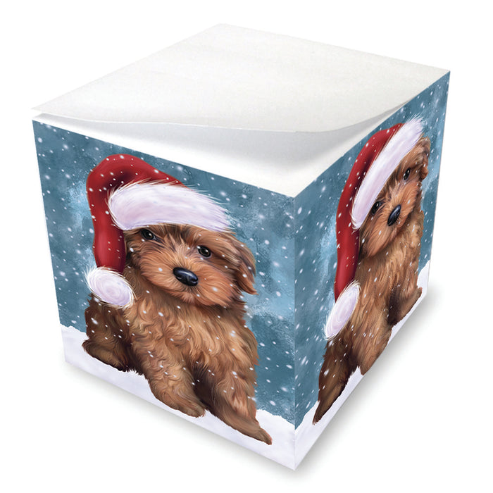 Let it Snow Christmas Holiday Yorkipoo Dog Wearing Santa Hat Note Cube NOC55986