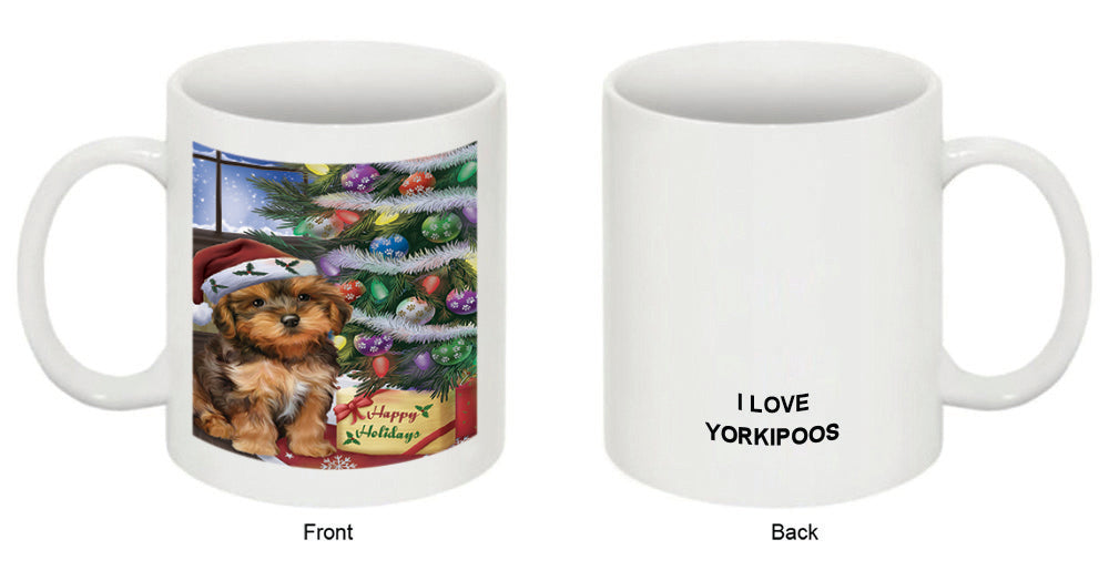 Christmas Happy Holidays Yorkipoo Dog with Tree and Presents Coffee Mug MUG48882