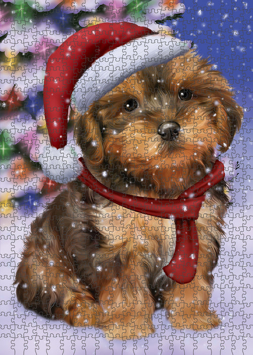 Winterland Wonderland Yorkipoo Dog In Christmas Holiday Scenic Background Puzzle with Photo Tin PUZL82332