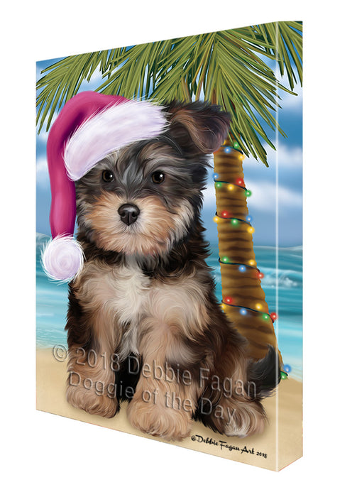 Summertime Happy Holidays Christmas Yorkipoo Dog on Tropical Island Beach Canvas Print Wall Art Décor CVS109268