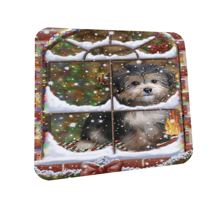 Please Come Home For Christmas Yorkipoo Dog Sitting In Window Coasters Set of 4 CST53616