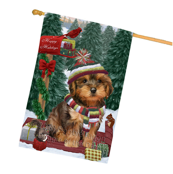 Merry Christmas Woodland Sled Yorkipoo Dog House Flag FLG55507