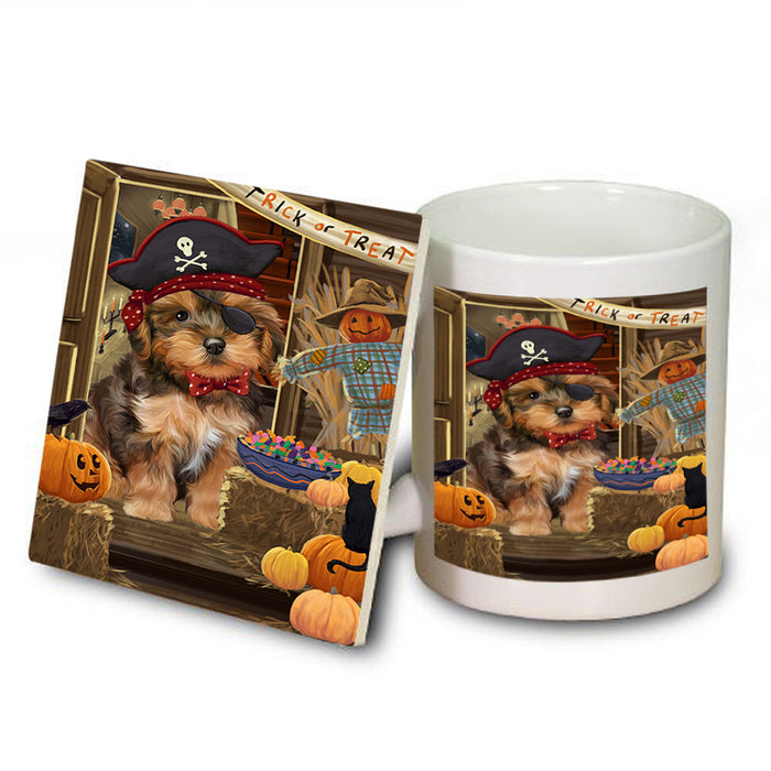 Enter at Own Risk Trick or Treat Halloween Yorkipoo Dog Mug and Coaster Set MUC53343