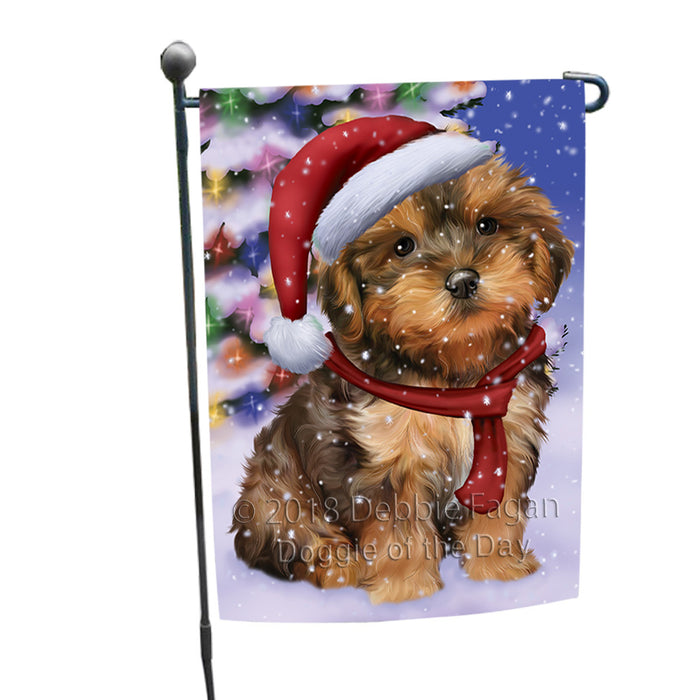 Winterland Wonderland Yorkipoo Dog In Christmas Holiday Scenic Background Garden Flag GFLG53856