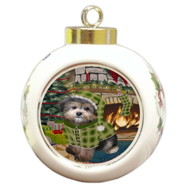 The Stocking was Hung Yorkipoo Dog Round Ball Christmas Ornament RBPOR56024