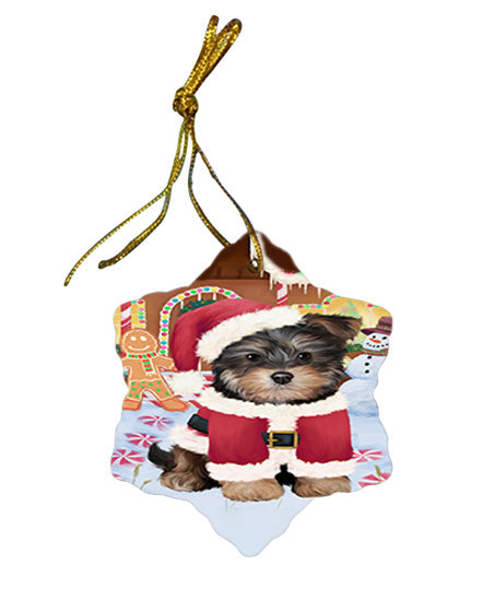 Christmas Gingerbread House Candyfest Yorkipoo Dog Star Porcelain Ornament SPOR56962
